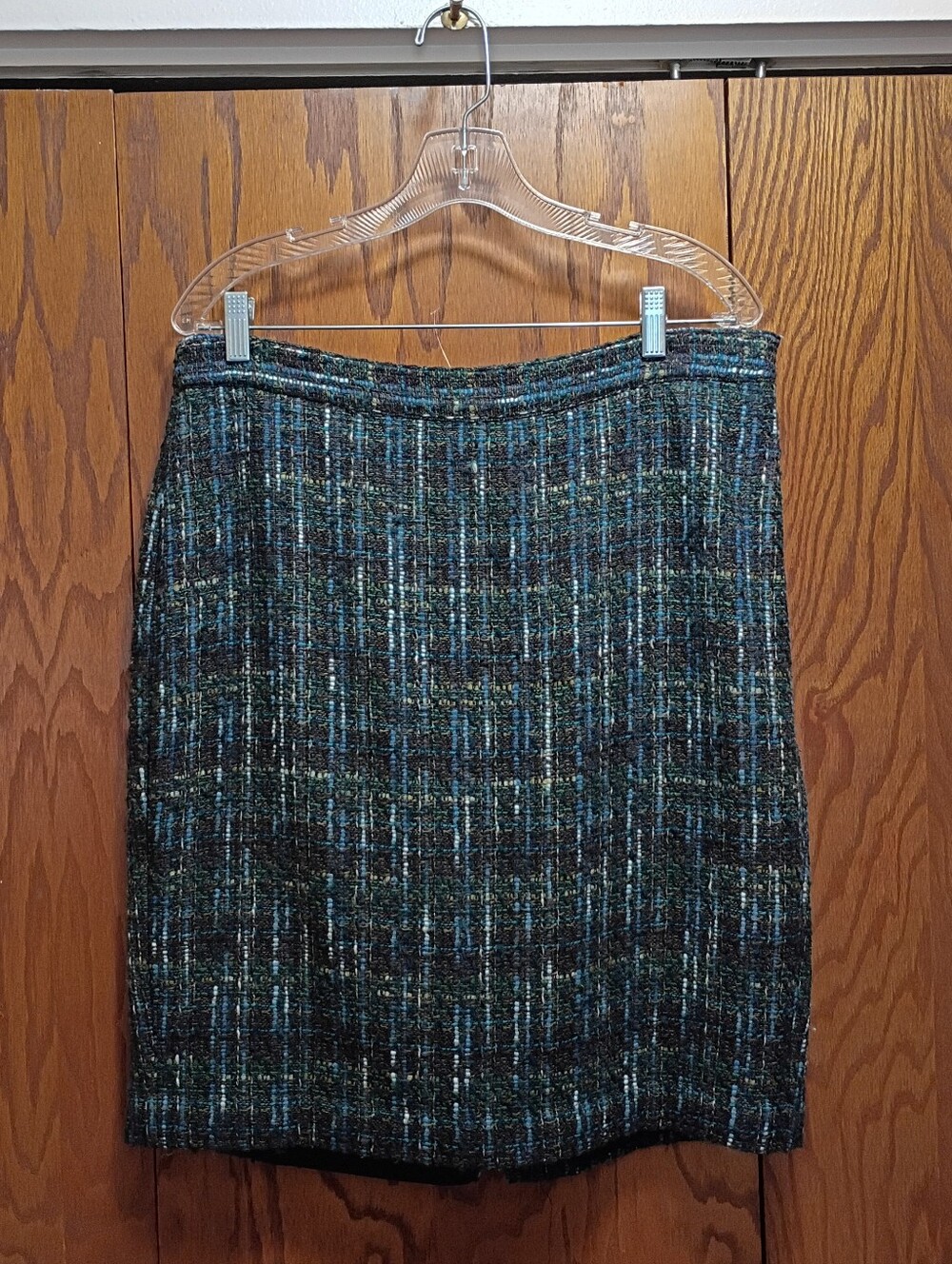 J.jill Classic Tweed Pencil Skirt in Black and Teal
